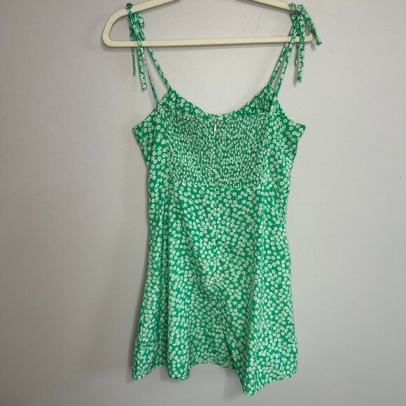 SHEIN Women’s Green Floral Spaghetti Strap Tie Sleeve Mini Sun Dress Size Medium - Picture 7 of 8